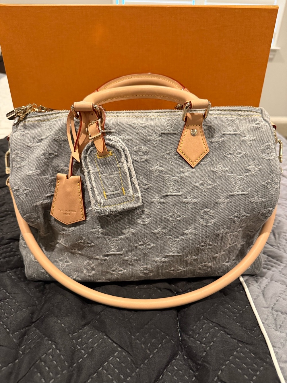 Louis Vuitton grey denim soft speedy 30